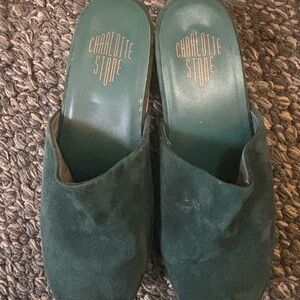 Charlotte Stone Deep Green Suede Mules